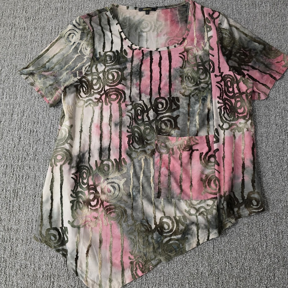 Art to Wear Abstract Burnout Mesh Tunic Top Asymmetrical Boho Plus 2X
